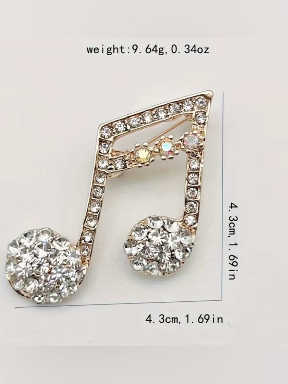 Crystal Music Note Brooch - Clear Rhinestone - Picture 5 of 5